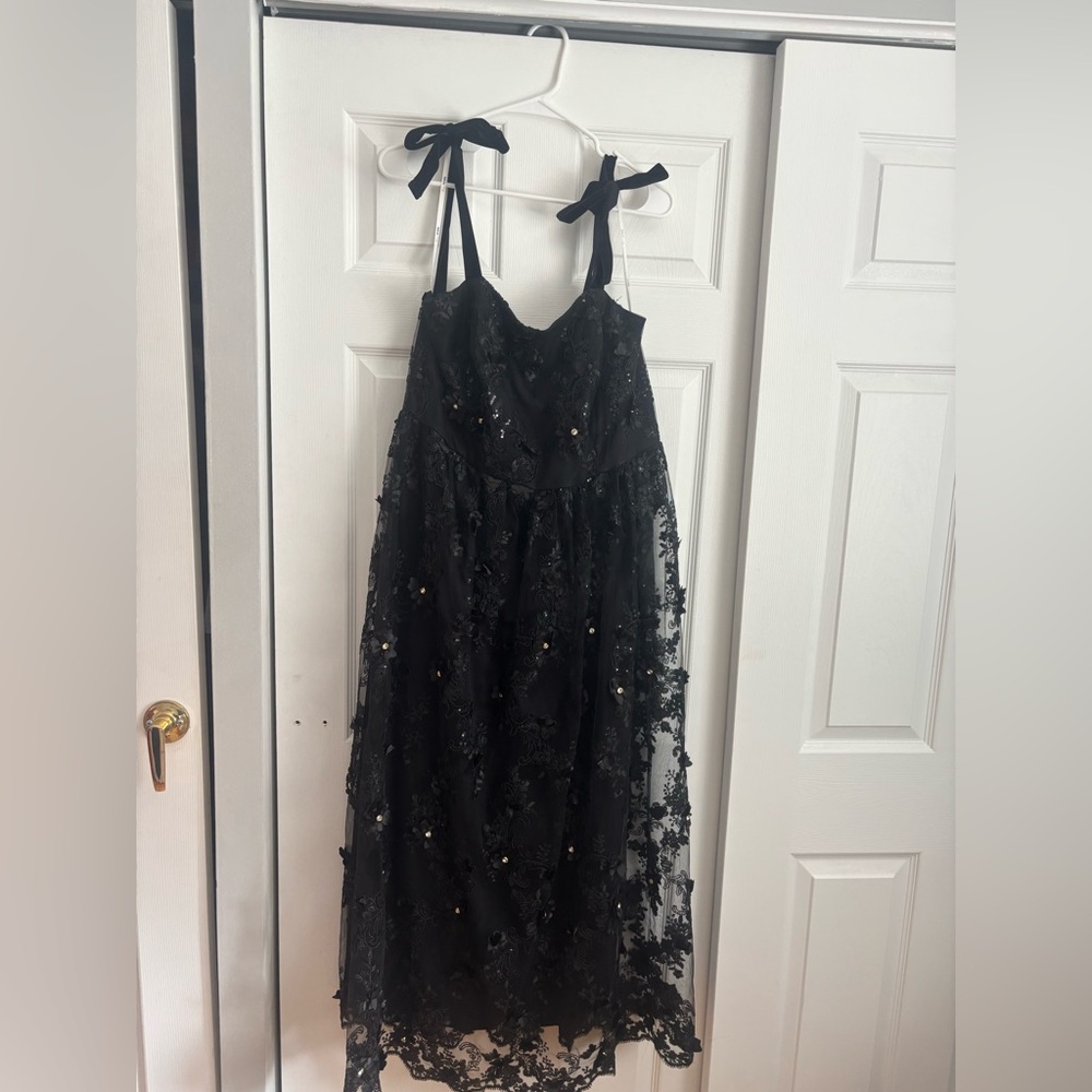ARULA Black Women’s Sequin Floral Dress with Bow Straps